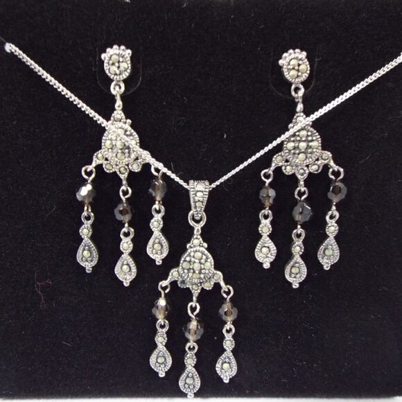 NECKLACE & Earrings .925 Sterling Silver Jewelry 3 Piece Jewelry Set - Picture 8 of 10